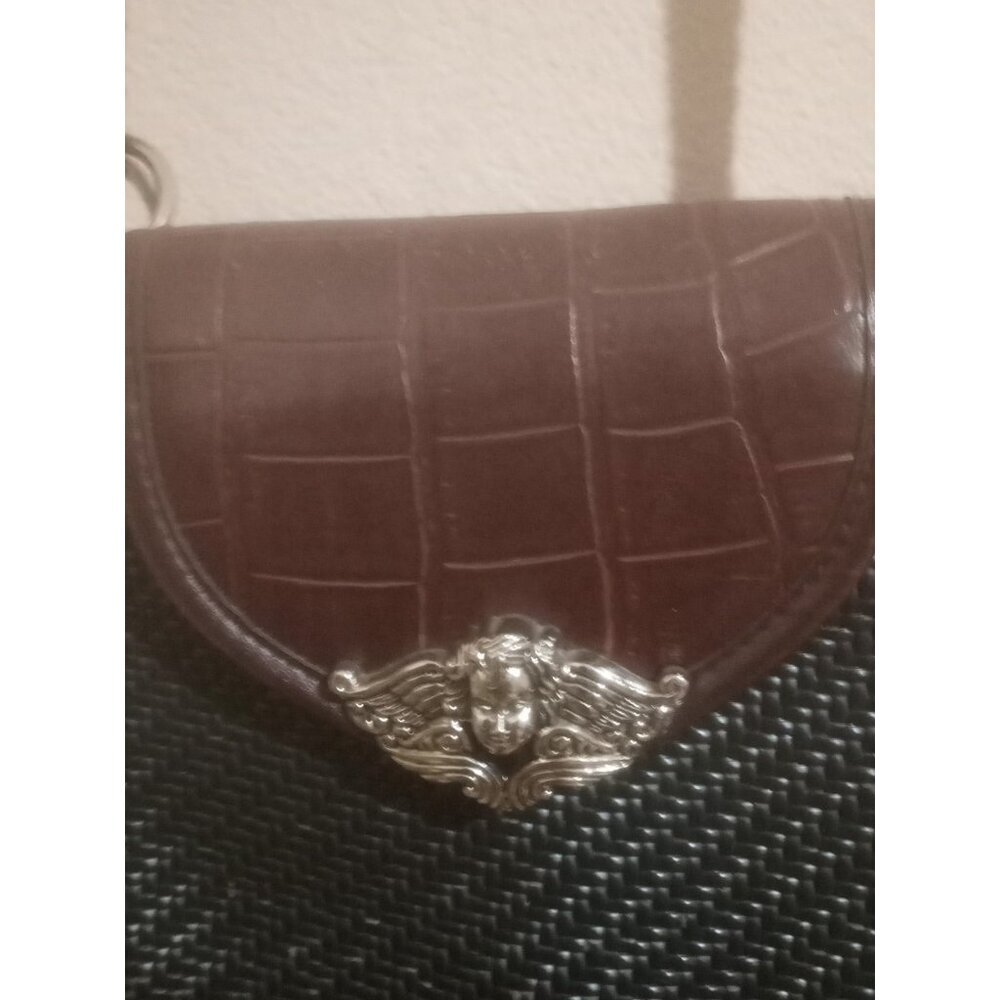 Vintage Brighton Black Brown Leather Woven Croc Medium M Crossbody Shouldbag - Picture 3 of 12